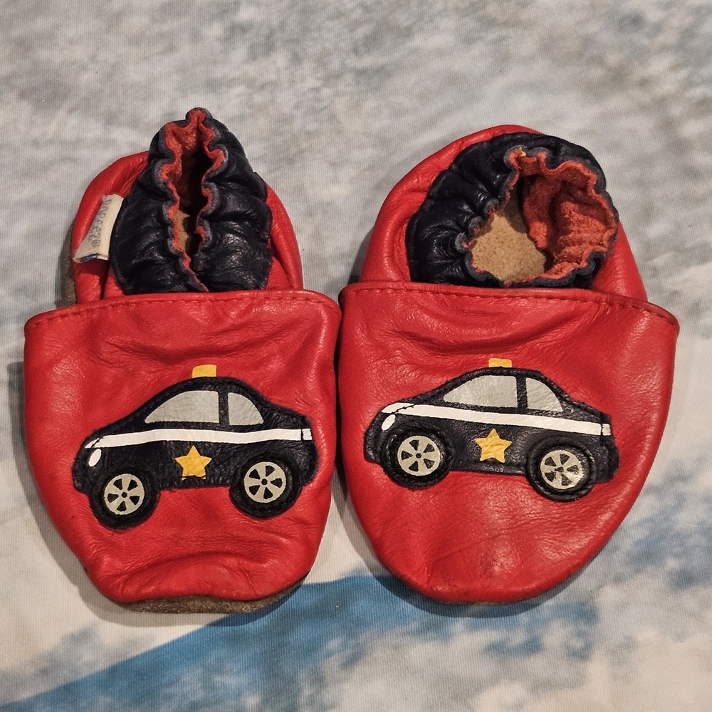Robeez Red Blue Police Car First Walker Crib Shoes Size 6-12 Months